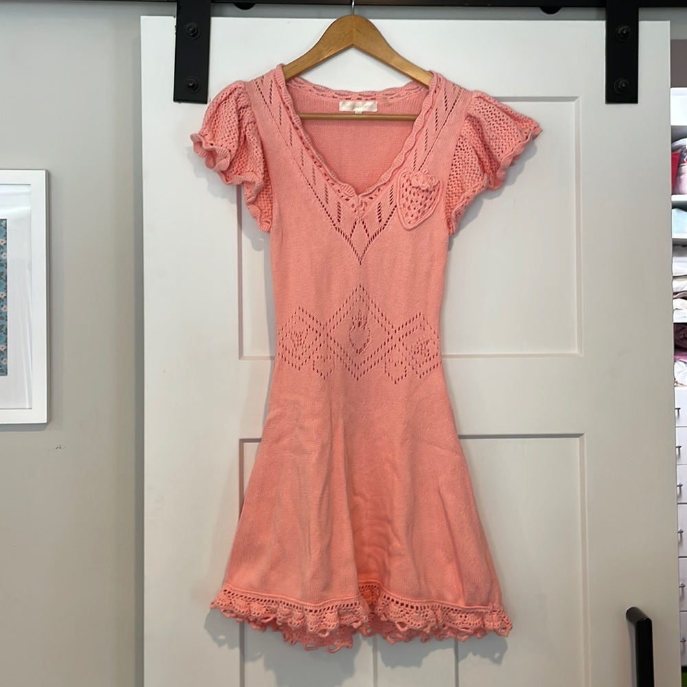 Loveshackfancy peach crochet dress XS
